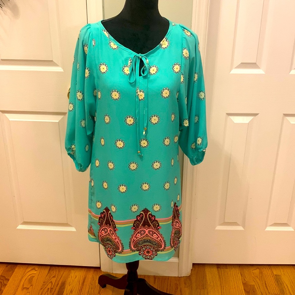 NWOT Uncle Frank Floral Print Key Hole Balloon Sleeve Lined Dress- Size XS